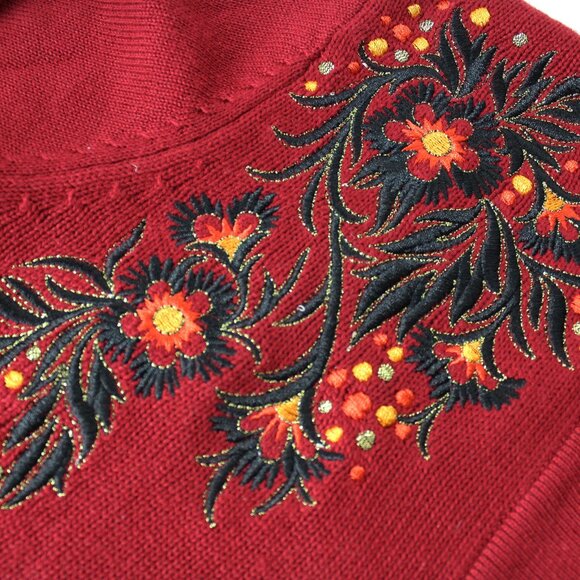 Bob Mackie Wearable Art floral embroidered womens cardigan sweater red XXS 2XS - Picture 5 of 8